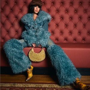 Stylish Blue Faux Fur trim Jeans